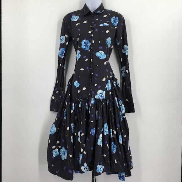 Marni Floral Long Sleeve Shirtdress S Button Front Collared - Picture 5 of 10